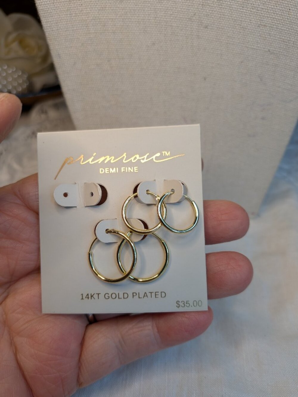 Primrose Demi Fine 14KT Gold Plated Hoop Earrings – 2‑Pair Set (New on Card)